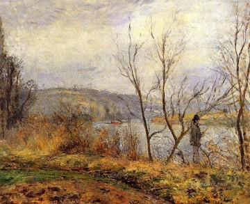 オワーズ・ポントワーズ川の岸辺 釣り人としても知られる 1878年 カミーユ・ピサロ 風景画 小川 Oil Paintings
